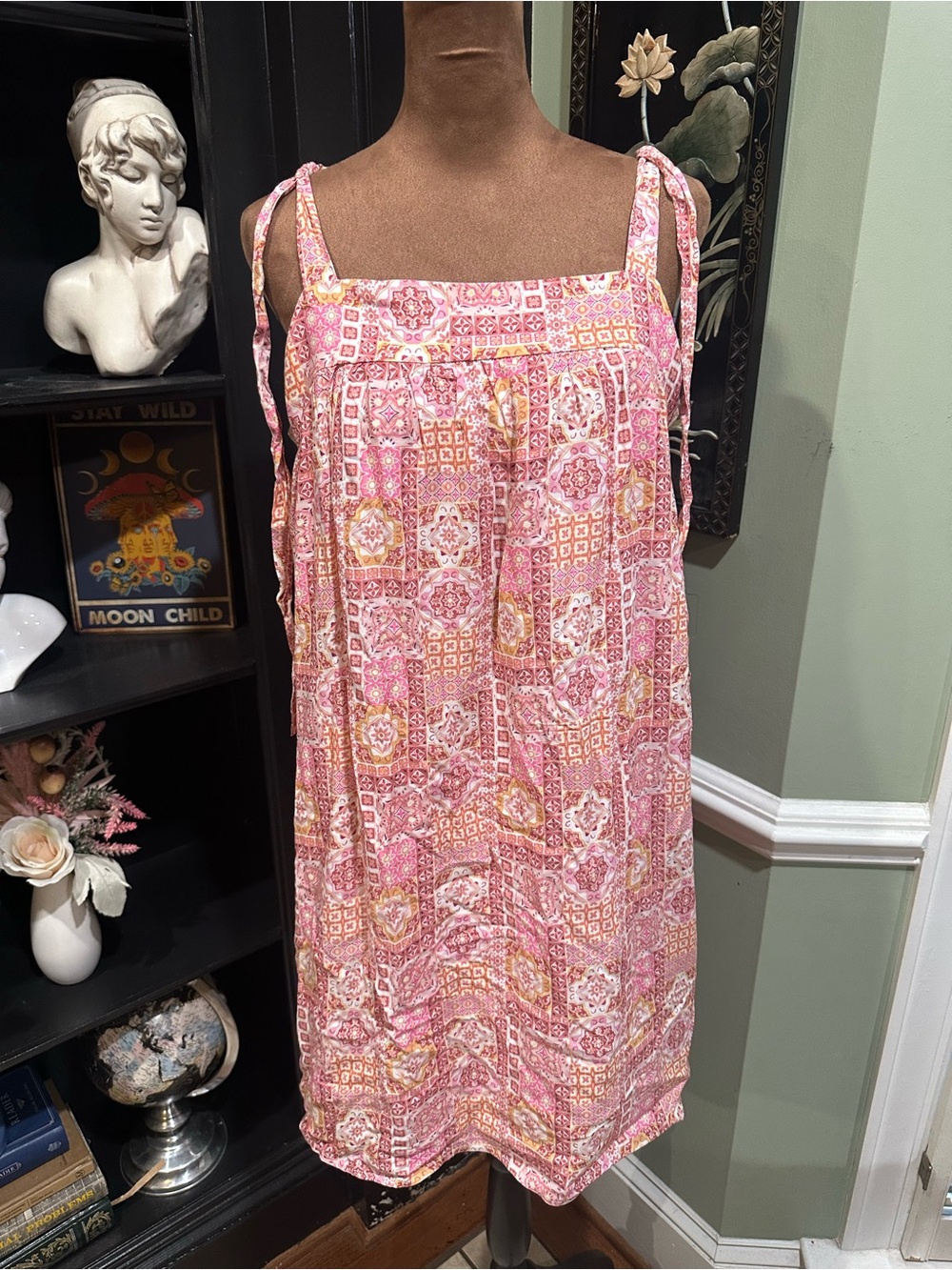 Savanna Jane Pink Multi‑Floral Patchwork Mini Dress – Size Medium